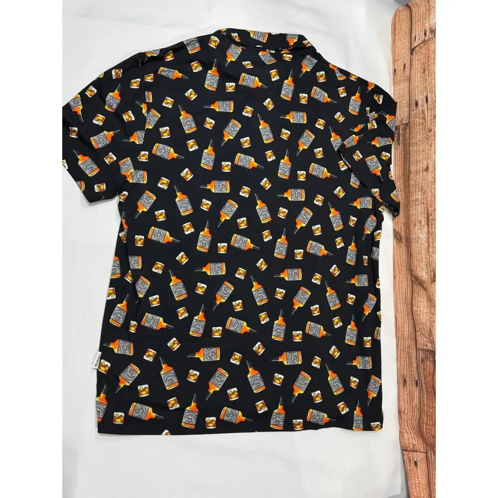 Wearfirst Short Sleeve Black Button Up Size XL Whiskey Graphics